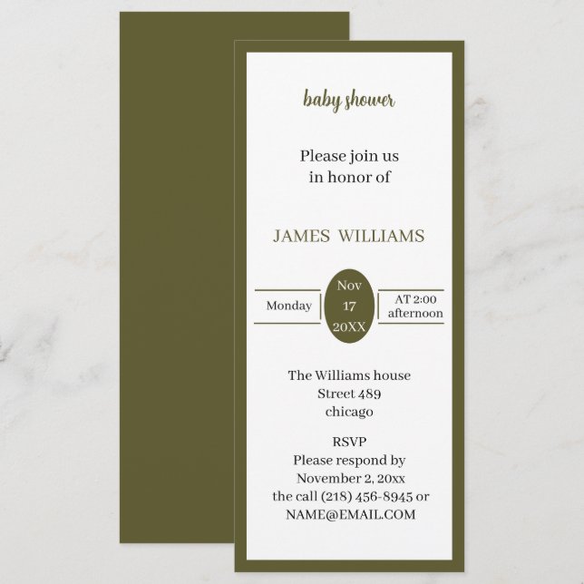 Invitación Personalizado verde Baby Shower (Anverso / Reverso)