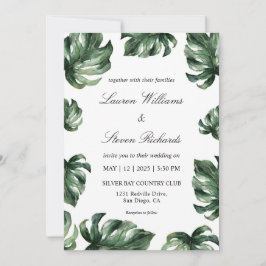 Invitación Personalizado Verde Blanco Elegante Palm Leaves Bo
