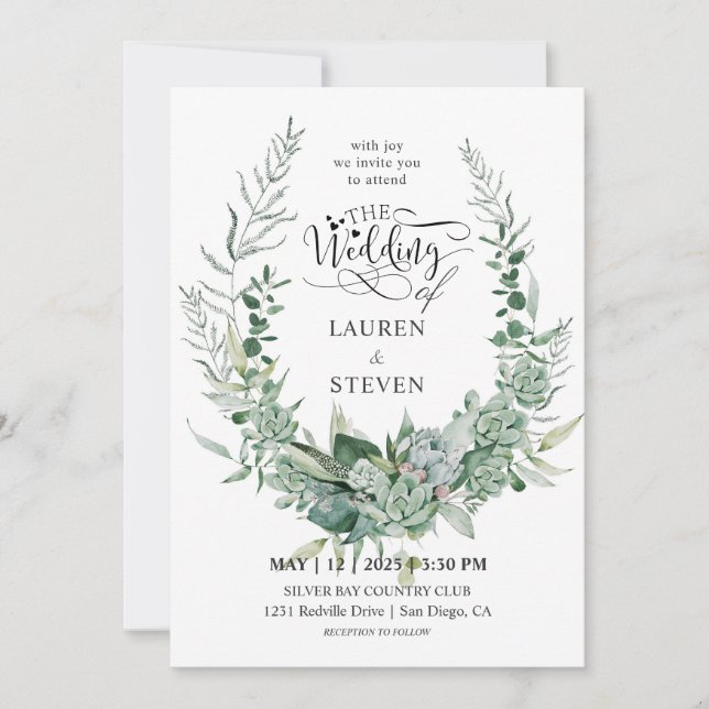 Invitación Personalizado Verde Blanco Ramiendo Flores Florale (Anverso)