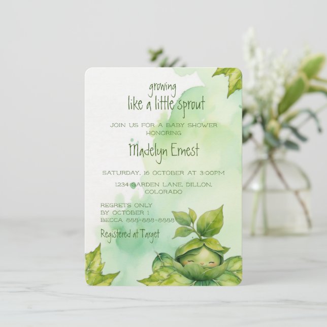 Invitación Personalizado Verde Ilustración Naturaleza Baby Sh (Anverso de pie)