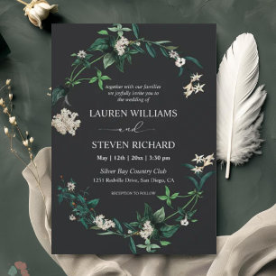 Invitación Personalizado verde negro deja flores blancas prem