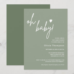 Invitación Personalizado Verde Neutral de Género Sage Oh Baby
