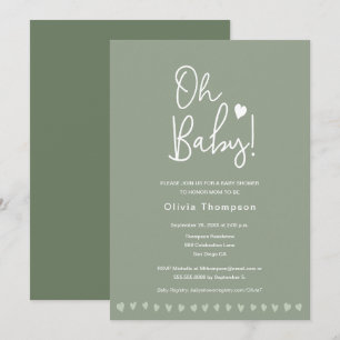 Invitación Personalizado Verde Sabio Oh Neutral de Género Bab