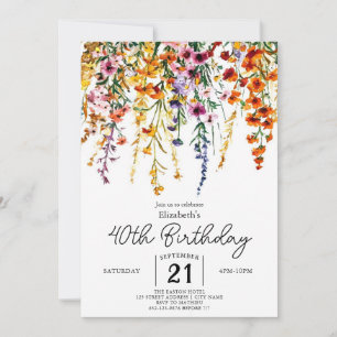 Invitación Personalizado Vintage Wildflowers 40 cumpleaños