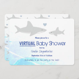 Invitación Personalizado virtual de tiburón azul gris blanco 