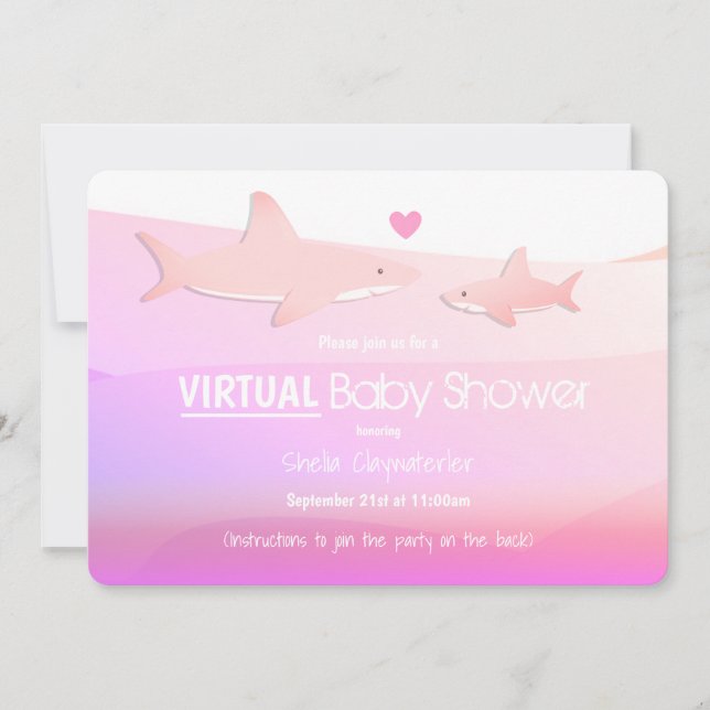 Invitación Personalizado virtual de tiburón rosa de Baby Show (Anverso)