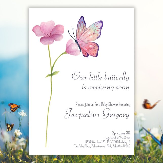 Invitación Personalizado Watercolor Flor silvestre mariposa B (Subido por el creador)