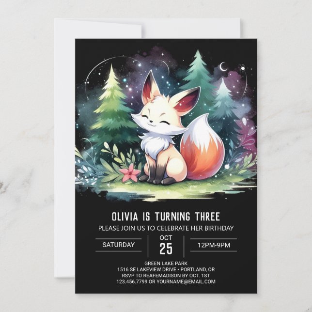 Invitación Personalizado Watercolor Fox Birthday digital (Anverso)