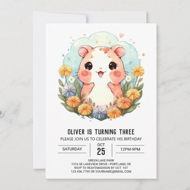 Invitación Personalizado Watercolor Hamster Birthday (Anverso)