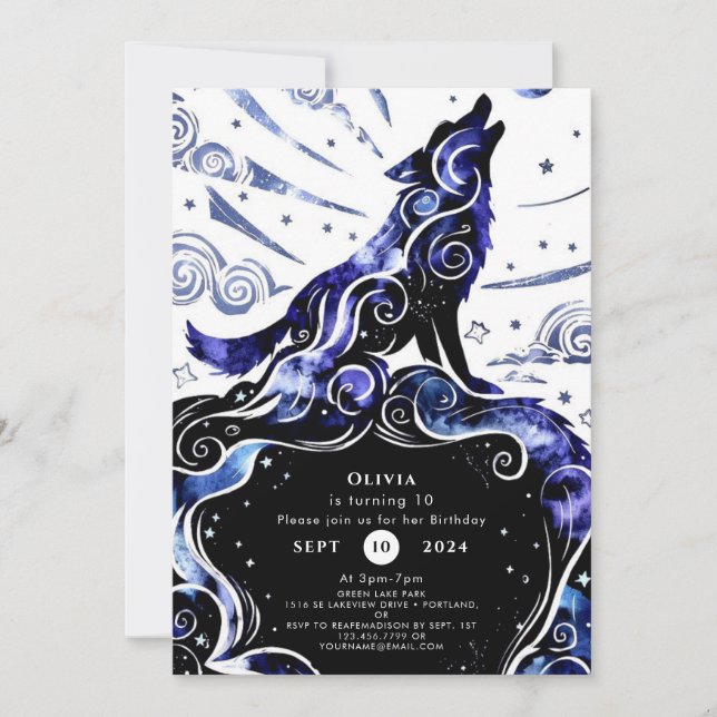 Invitación Personalizado Watercolor Wolf Cumpleaños (Anverso)