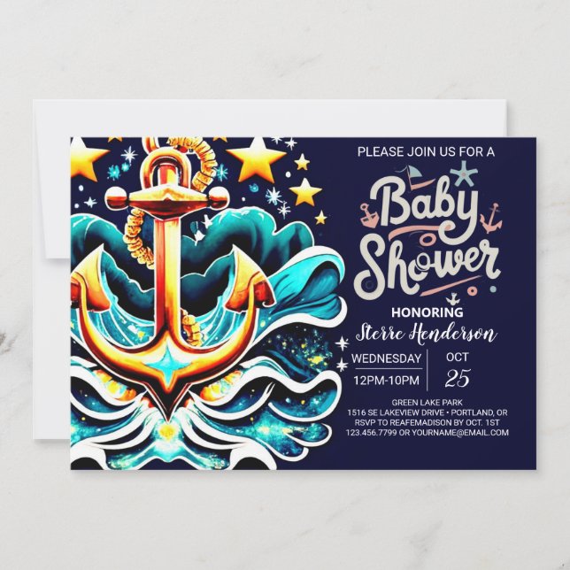 Invitación Personalizado Waves Blue Ocean Baby Shower (Anverso)