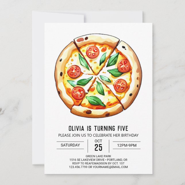 Invitación Personalizado Whimsical Pizza Cumpleaños (Anverso)