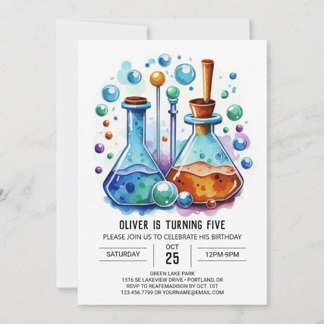 Invitación Personalizado Whimsy Experimento Científico Cumple (Anverso)