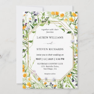 Invitación Personalizado White Meadow Flores de marcos dorado