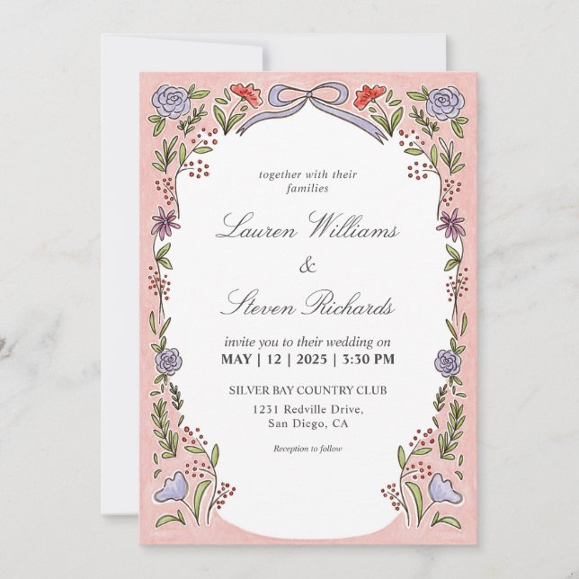 Invitación Personalizado White Pink Blue Fairytale Love Boda (Anverso)
