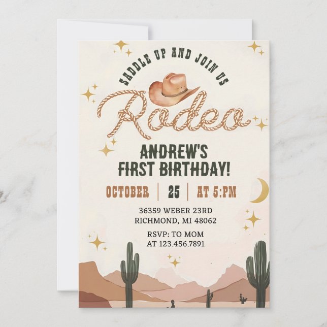 Invitación Personalizado Wild West First Rodeo Cowboy fiesta  (Anverso)