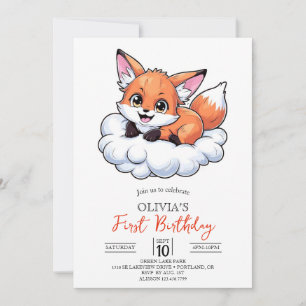 Invitación Personalizado Woodland Digital Fox 1er cumpleaños