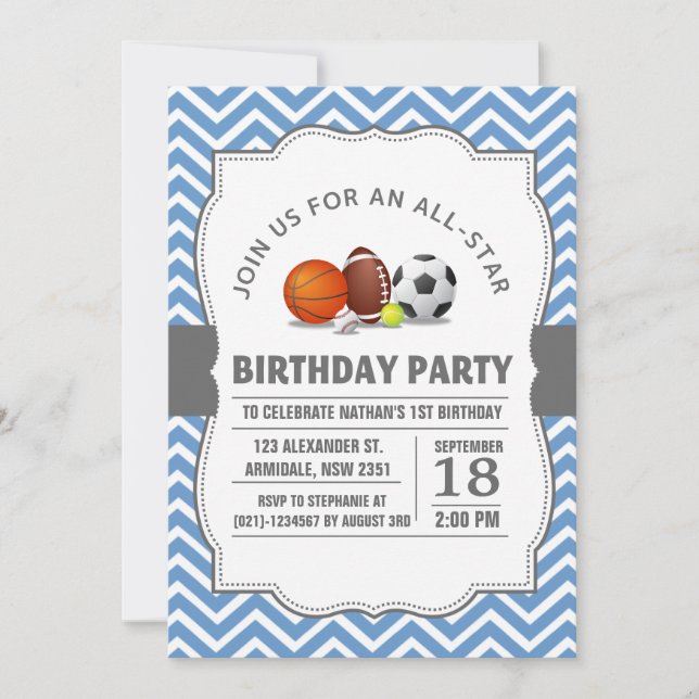 Invitación Personalizado y fiesta de cumpleaños deportiva de  (Anverso)