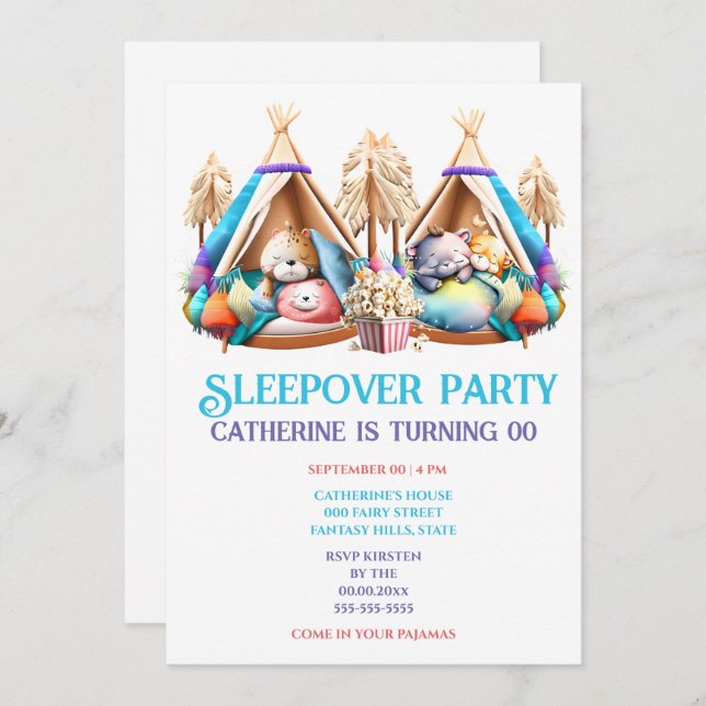 Invitación Personalizados de Teepee durmiendo niños de palomi (Anverso / Reverso)