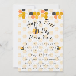 Invitación Personalizar Abeja y Flores Primer Cumpleaños