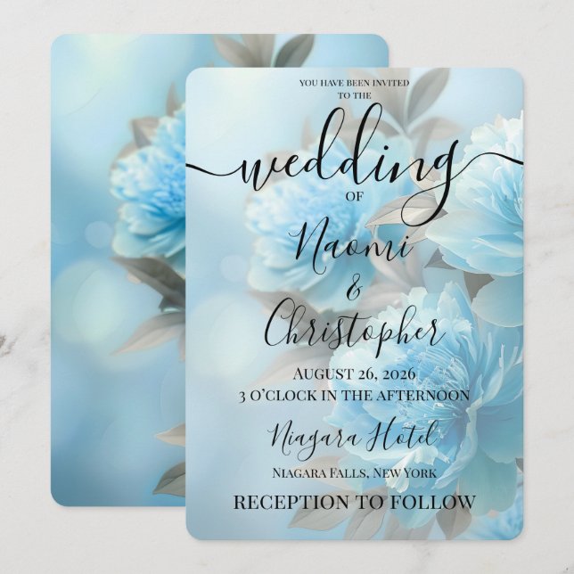 Invitación PERSONALIZAR: Boda de Flores Azules (Anverso / Reverso)