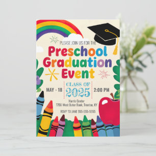 Invitación Personalizar Crayon Rainbow Prescolol Graduación