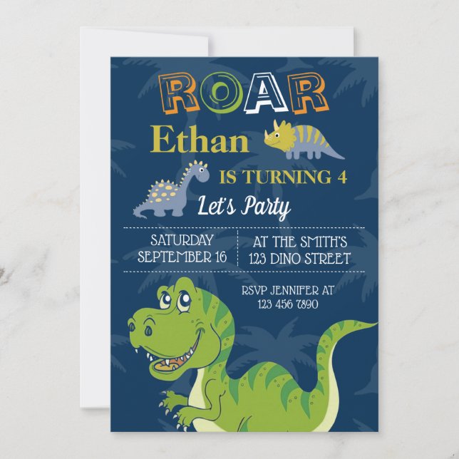 Invitación Personalizar del partido de cumpleaños de los dino (Anverso)