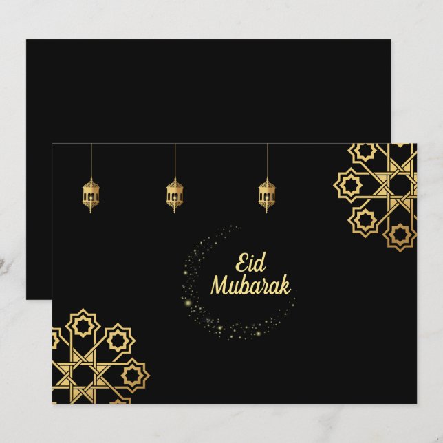 Invitación Personalizar Dorado de Eid Mubarak (Anverso / Reverso)