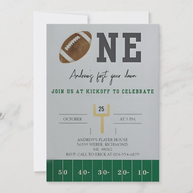 Invitación Personalizar el fútbol americano en el primer año (Anverso)