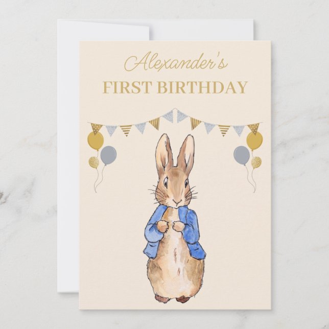 Invitación Personalizar el primer cumpleaños Pedro el conejo (Anverso)