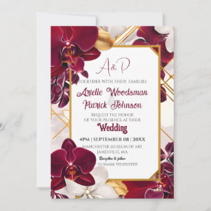 Invitación Personalizar Elegante Marco Orquídeo Boda Borgoña
