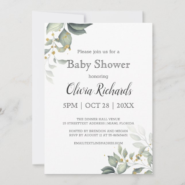 Invitación Personalizar Elegante Verdor Moderno Baby Shower R (Anverso)
