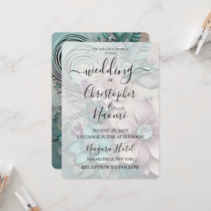 Invitación Personalizar Esto: Flores rosadas Verde azuladas d
