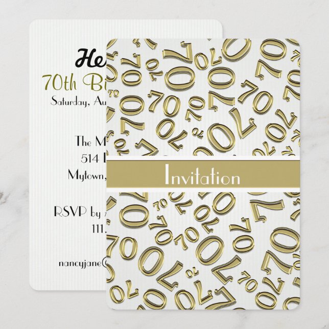 Invitación Personalizar: Fiesta de los 70 Años de Oro y Blanc (Anverso / Reverso)