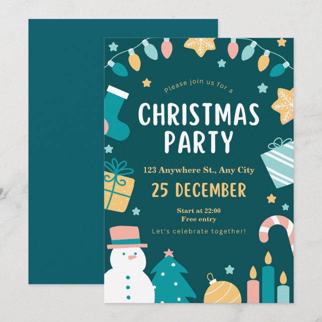 Invitación personalizar fiesta de Navidad  (Anverso / Reverso)