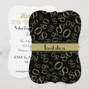Invitación Personalizar: Fiesta de oro y cumpleaños negro 80