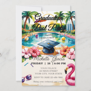 Invitación Personalizar Flamingo Pool Graduation Party Hibisc