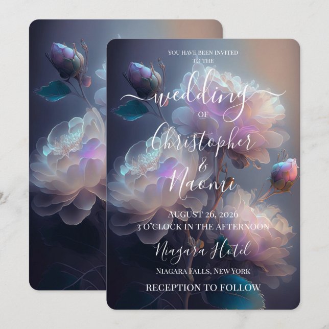 Invitación PERSONALIZAR: Flores rosadas suaves etéreas (Anverso / Reverso)