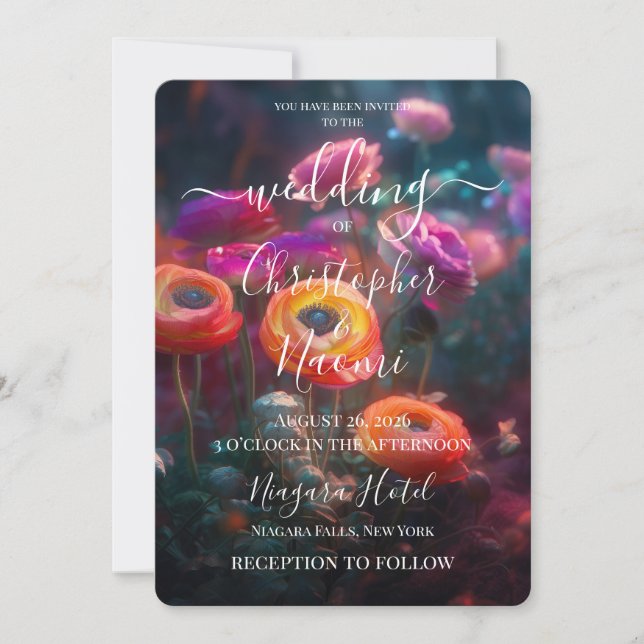 Invitación PERSONALIZAR: Flores Vibrantes (Anverso)