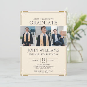 Invitación Personalizar Graduación de foto Borde de oro Cumpl