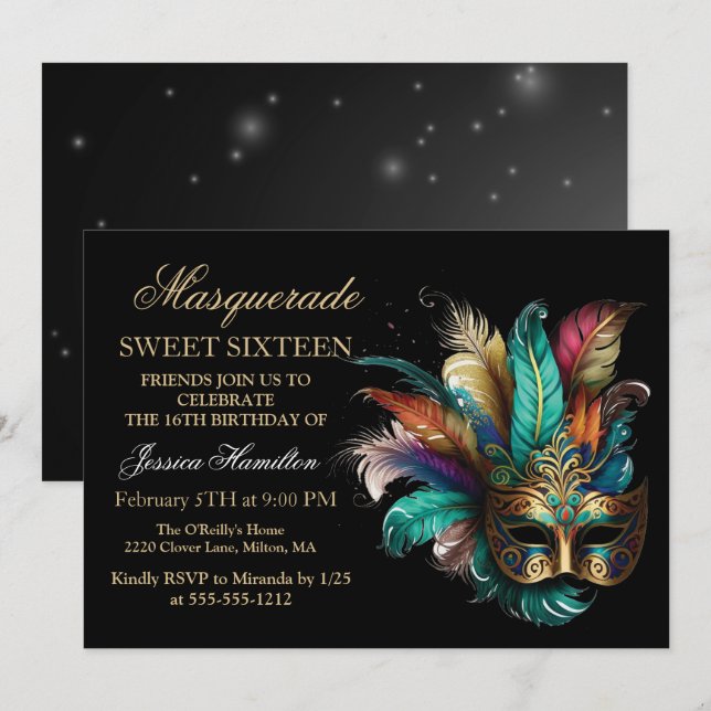 Invitación Personalizar mascarada mascarada Purpurina Verde a (Anverso / Reverso)