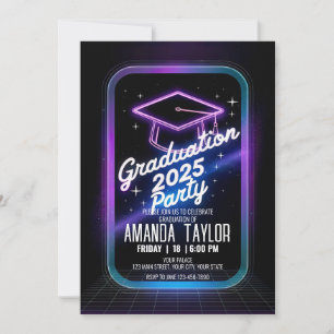 Invitación Personalizar Neon Purple Dinner Graduación Futuris