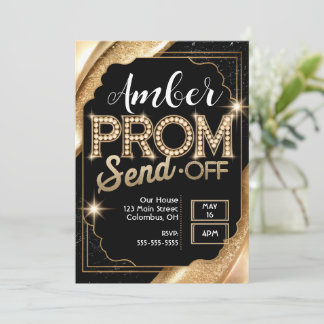 Invitación Personalizar PROM SEND-OFF Sparkling Black and Gol