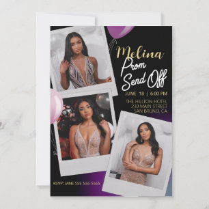 Invitación Personalizar Purple Gold Photo Prom Desactivado