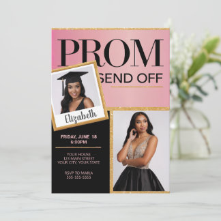 Invitación Personalizar Sparkling Black Prom Rosa Despide Fot