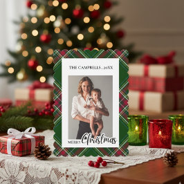 Invitación Personalize Colorful Modern Plaid Photo Christmas 