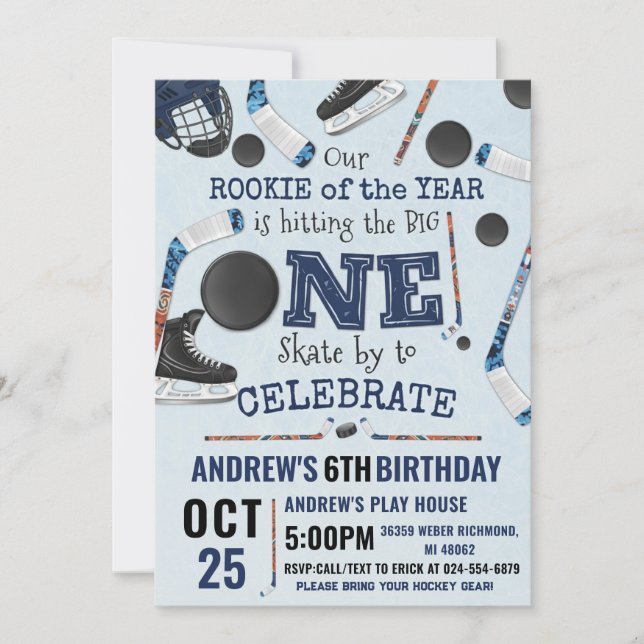 Invitación Personalize Digital Hockey 1st Birthday Party (Anverso)