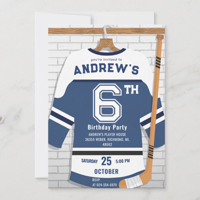 Invitación Personalize Digital Hockey Birthday Party (Anverso)
