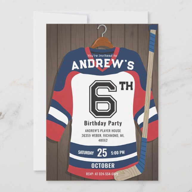 Invitación Personalize Digital Hockey Birthday Party (Anverso)