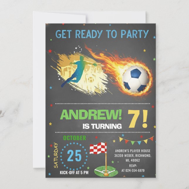 Invitación Personalize Digital Soccer Birthday Party (Anverso)